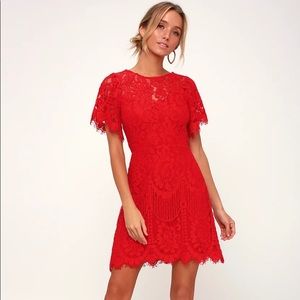 Red Lulu’s lace dress.